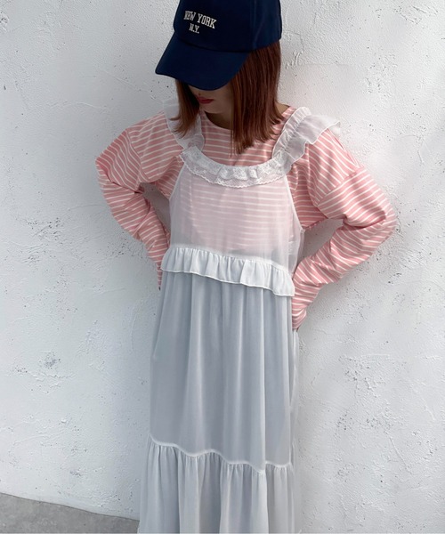 apres jour mignon(アプレジュールミニョン)の「レース付きシフォンティアードワンピース【ZOZOTOWN限定アイテム】(ワンピース・レディース・ブラック/オフホワイト・フリー/X-LARGE)」の4枚目の写真