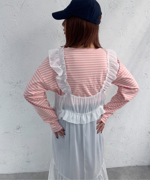 apres jour mignon(アプレジュールミニョン)の「レース付きシフォンティアードワンピース【ZOZOTOWN限定アイテム】(ワンピース・レディース・ブラック/オフホワイト・フリー/X-LARGE)」の6枚目の写真