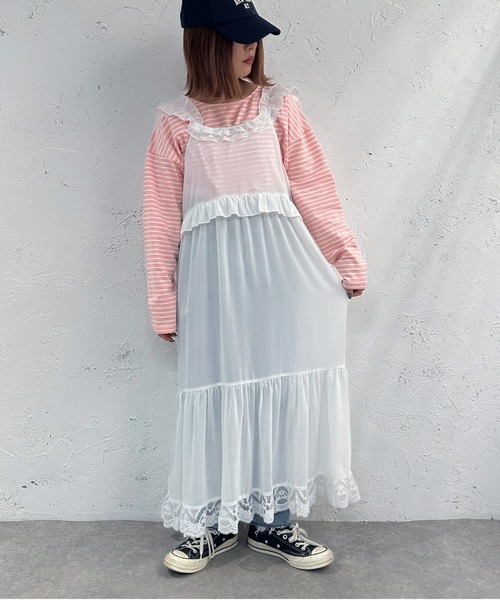 apres jour mignon(アプレジュールミニョン)の「レース付きシフォンティアードワンピース【ZOZOTOWN限定アイテム】(ワンピース・レディース・ブラック/オフホワイト・フリー/X-LARGE)」の12枚目の写真