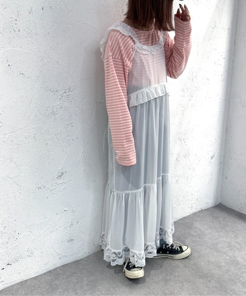apres jour mignon(アプレジュールミニョン)の「レース付きシフォンティアードワンピース【ZOZOTOWN限定アイテム】(ワンピース・レディース・ブラック/オフホワイト・フリー/X-LARGE)」の14枚目の写真