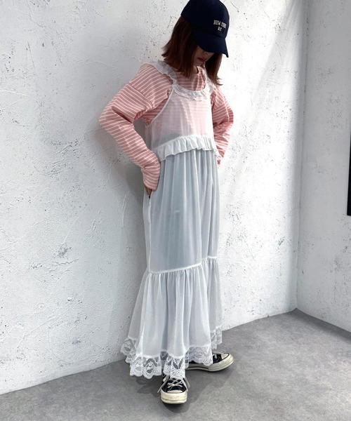 apres jour mignon(アプレジュールミニョン)の「レース付きシフォンティアードワンピース【ZOZOTOWN限定アイテム】(ワンピース・レディース・ブラック/オフホワイト・フリー/X-LARGE)」の10枚目の写真