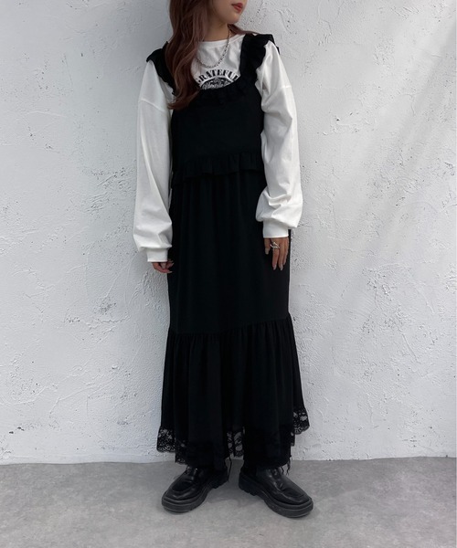 apres jour mignon(アプレジュールミニョン)の「レース付きシフォンティアードワンピース【ZOZOTOWN限定アイテム】(ワンピース・レディース・ブラック/オフホワイト・フリー/X-LARGE)」の13枚目の写真
