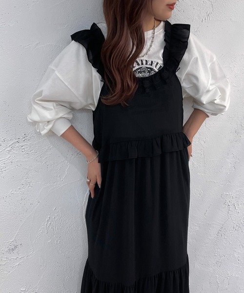 apres jour mignon(アプレジュールミニョン)の「レース付きシフォンティアードワンピース【ZOZOTOWN限定アイテム】(ワンピース・レディース・ブラック/オフホワイト・フリー/X-LARGE)」の17枚目の写真