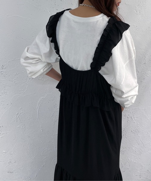 apres jour mignon(アプレジュールミニョン)の「レース付きシフォンティアードワンピース【ZOZOTOWN限定アイテム】(ワンピース・レディース・ブラック/オフホワイト・フリー/X-LARGE)」の7枚目の写真