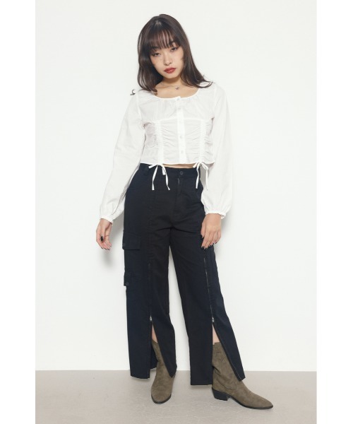 LAGUA GEM(ラグアジェム)の「HEM SHIRRING トップス(Tシャツ/カットソー・レディース・オフホワイト/ブラック・FREE)」の13枚目の写真