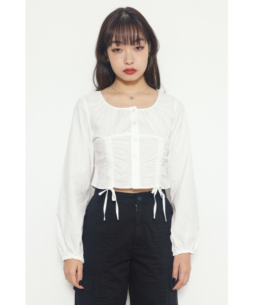 LAGUA GEM(ラグアジェム)の「HEM SHIRRING トップス(Tシャツ/カットソー・レディース・オフホワイト/ブラック・FREE)」の12枚目の写真