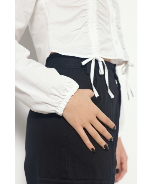 LAGUA GEM(ラグアジェム)の「HEM SHIRRING トップス(Tシャツ/カットソー・レディース・オフホワイト/ブラック・FREE)」の11枚目の写真