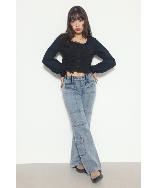 LAGUA GEM(ラグアジェム)の「HEM SHIRRING トップス(Tシャツ/カットソー・レディース・オフホワイト/ブラック・FREE)」の10枚目の写真