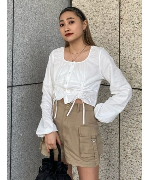 LAGUA GEM(ラグアジェム)の「HEM SHIRRING トップス(Tシャツ/カットソー・レディース・オフホワイト/ブラック・FREE)」の15枚目の写真