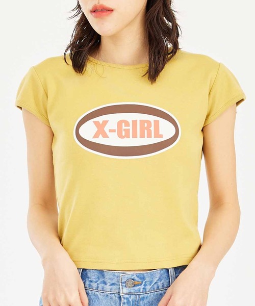 X-girl（エックスガール）の「OVAL LOGO S/S BABY TEE（Tシャツ/カットソー・レディース・イエロー/ホワイト/チャコール・M/S）」の3枚目の写真