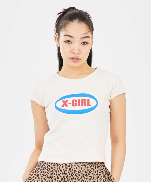 X-girl（エックスガール）の「OVAL LOGO S/S BABY TEE（Tシャツ/カットソー・レディース・イエロー/ホワイト/チャコール・M/S）」の10枚目の写真