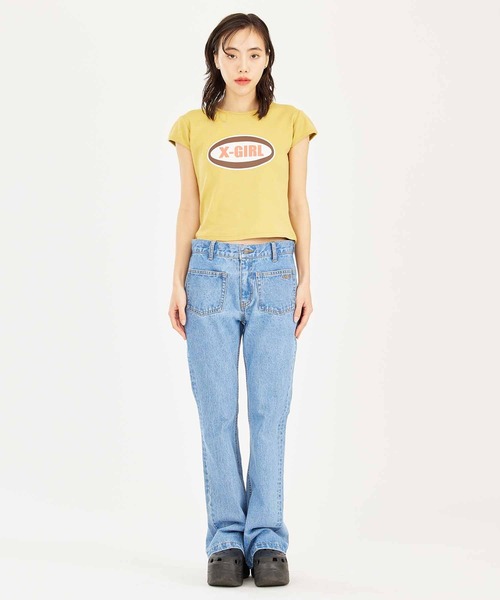 X-girl（エックスガール）の「OVAL LOGO S/S BABY TEE（Tシャツ/カットソー・レディース・イエロー/ホワイト/チャコール・M/S）」の7枚目の写真