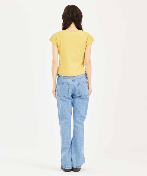 X-girl（エックスガール）の「OVAL LOGO S/S BABY TEE（Tシャツ/カットソー・レディース・イエロー/ホワイト/チャコール・M/S）」の9枚目の写真