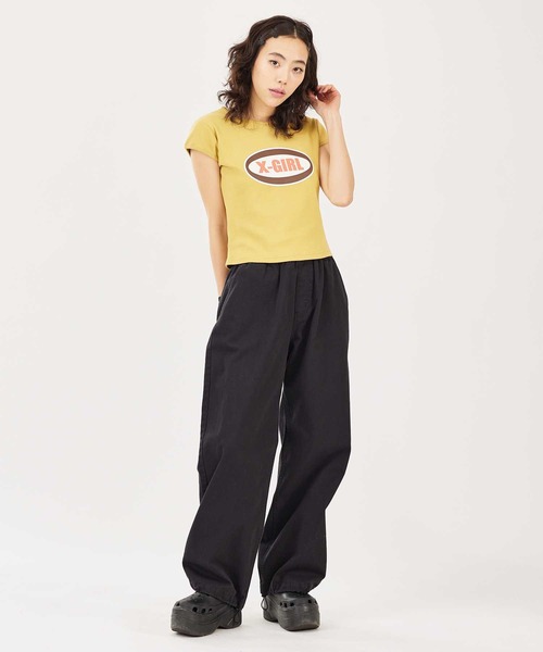 X-girl（エックスガール）の「OVAL LOGO S/S BABY TEE（Tシャツ/カットソー・レディース・イエロー/ホワイト/チャコール・M/S）」の17枚目の写真
