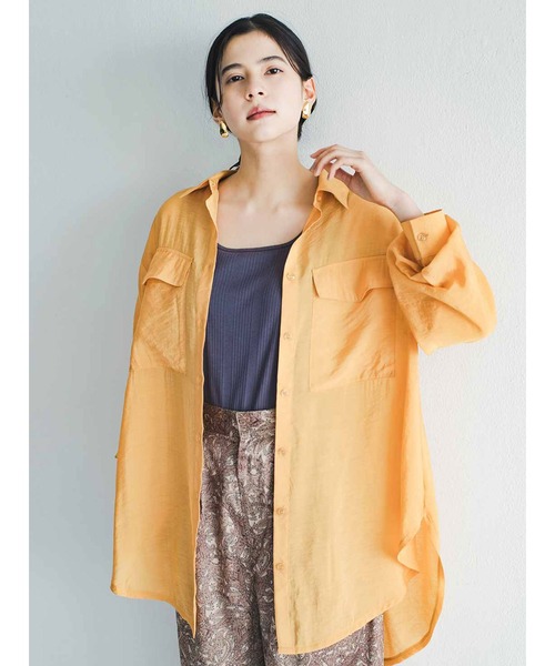 MEDE19F（メデジュウキュウ）の「ＭＥＤＥ１９Ｆ　シルキーサテンロングシャツ（シャツ/ブラウス・レディース・オレンジ/パープル/グリーン・MEDIUM/LARGE/X-LARGE/XX-LARGE）」の3枚目の写真