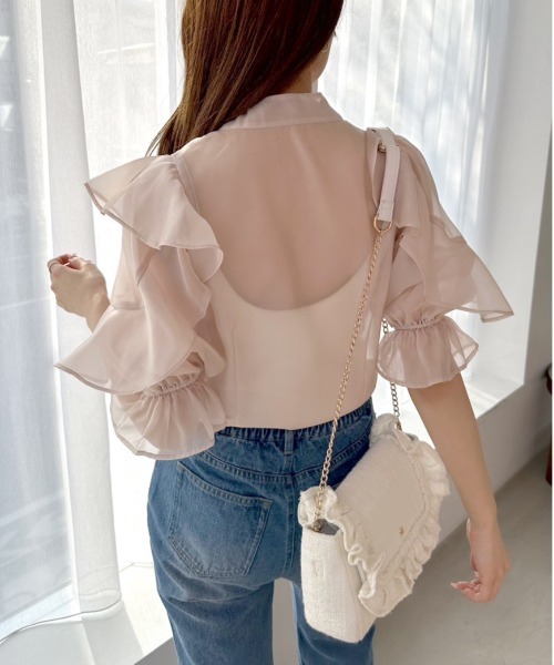 OLIVE des OLIVE（オリーブデオリーブ）の「ラッフルボウタイブラウス（シャツ/ブラウス・レディース・ホワイト/オフホワイト/ピンクベージュ・FREE）」の9枚目の写真