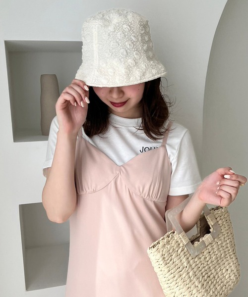 one after another NICE CLAUP（ワンアフターアナザーナイスクラップ）の「しぼしぼドットバケットハット（ハット・レディース・ピンク/ブラック/アイボリー・FREE）」の9枚目の写真