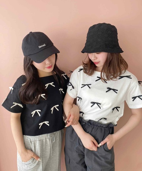 one after another NICE CLAUP（ワンアフターアナザーナイスクラップ）の「しぼしぼドットバケットハット（ハット・レディース・ピンク/ブラック/アイボリー・FREE）」の13枚目の写真