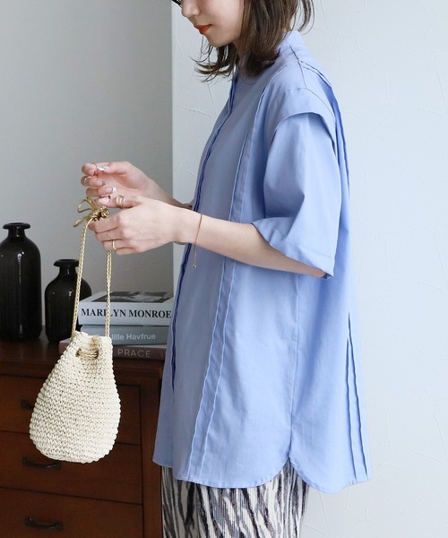 reca(レカ)の「リネンタッチピンタックブラウス(シャツ/ブラウス・レディース・ライトブルー/ブラック/ホワイト/グリーン・M)」の11枚目の写真