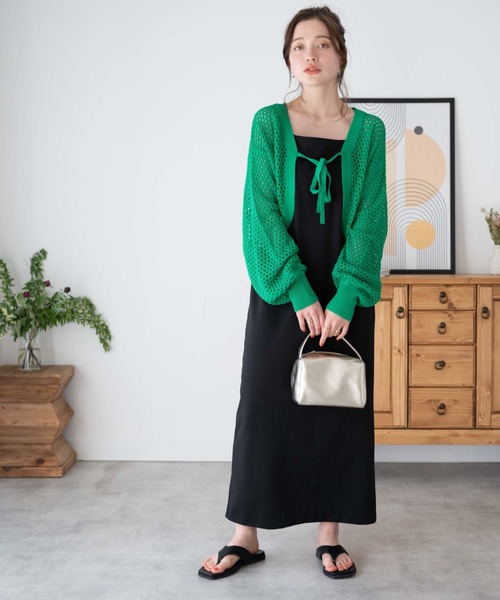 WEGO（ウィゴー）の「WEGO/前リボンメッシュカラーボレロ（カーディガン/ボレロ・レディース・アイボリー/ブラック/グリーン・FREE）」の6枚目の写真