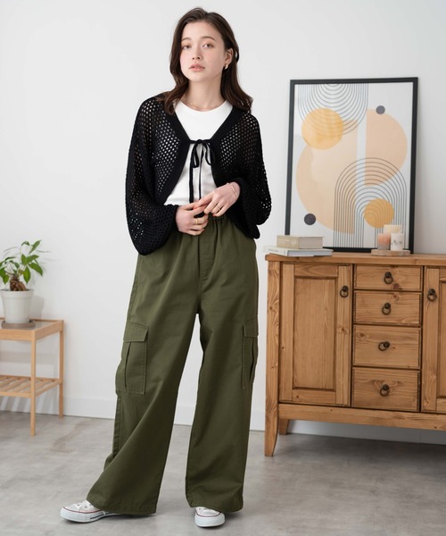 WEGO（ウィゴー）の「WEGO/前リボンメッシュカラーボレロ（カーディガン/ボレロ・レディース・アイボリー/ブラック/グリーン・FREE）」の5枚目の写真