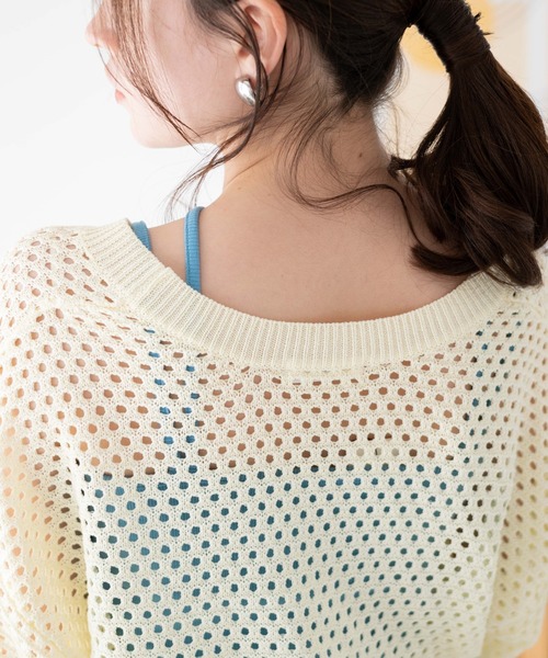 WEGO（ウィゴー）の「WEGO/前リボンメッシュカラーボレロ（カーディガン/ボレロ・レディース・アイボリー/ブラック/グリーン・FREE）」の9枚目の写真