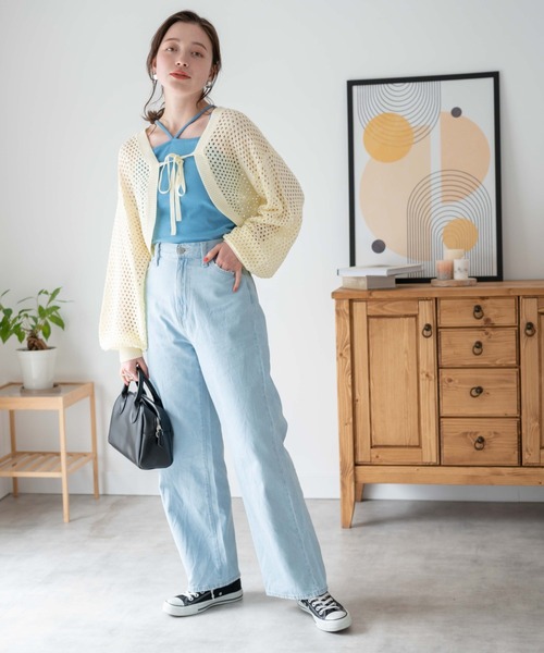 WEGO（ウィゴー）の「WEGO/前リボンメッシュカラーボレロ（カーディガン/ボレロ・レディース・アイボリー/ブラック/グリーン・FREE）」の13枚目の写真