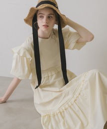 volume sleeve cotton frill onepiece/コットンフリルワンピース