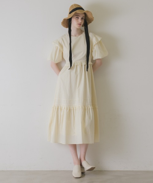 idem(イデム)の「volume sleeve cotton frill onepiece/コットンフリルワンピース(ワンピース・レディース・アイボリー/ミント・FREE)」の7枚目の写真