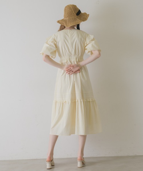 idem(イデム)の「volume sleeve cotton frill onepiece/コットンフリルワンピース(ワンピース・レディース・アイボリー/ミント・FREE)」の8枚目の写真
