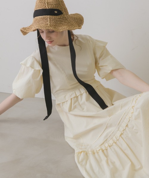 idem(イデム)の「volume sleeve cotton frill onepiece/コットンフリルワンピース(ワンピース・レディース・アイボリー/ミント・FREE)」の12枚目の写真