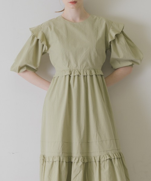 idem(イデム)の「volume sleeve cotton frill onepiece/コットンフリルワンピース(ワンピース・レディース・アイボリー/ミント・FREE)」の19枚目の写真