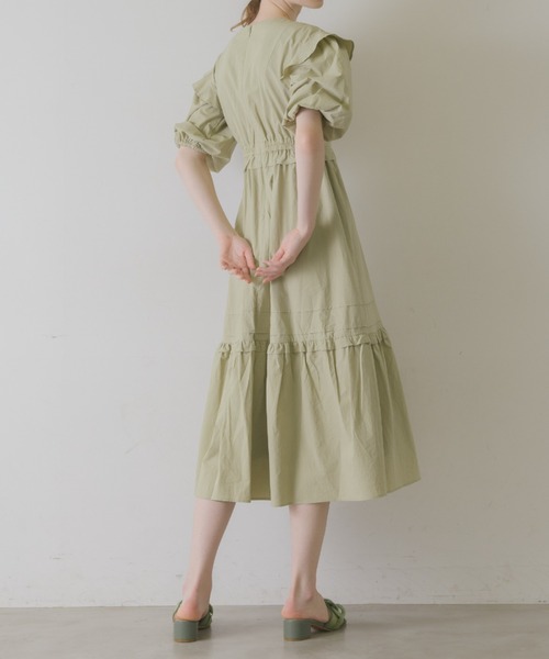 idem(イデム)の「volume sleeve cotton frill onepiece/コットンフリルワンピース(ワンピース・レディース・アイボリー/ミント・FREE)」の18枚目の写真