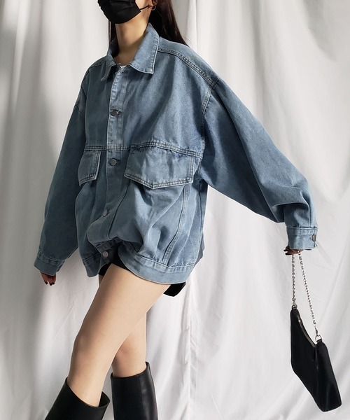 me+em select（ミームセレクト）の「ビッグシルエットボーイフレンドウォッシュデニムジャケット（デニムジャケット・レディース・ブルー/ブラック・FREE）」の10枚目の写真