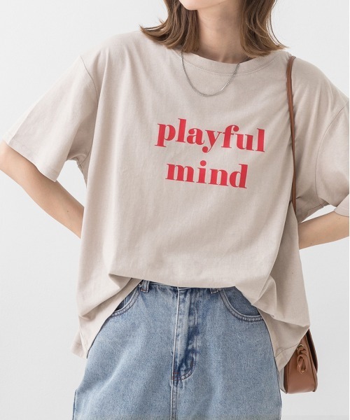 ad thie（アドティエ）の「ロゴプリント オーバーサイズ Tシャツ（Tシャツ/カットソー・レディース・ミント/ライトイエロー/パープル/チャコール/ピンク系その他4/ホワイト/ダークブラウン/モカ/グリーン/オフホワイト/アイボリー/オールドローズ系/ブラック/ピンクベージュ/ブルーグレー・FREE）」の13枚目の写真