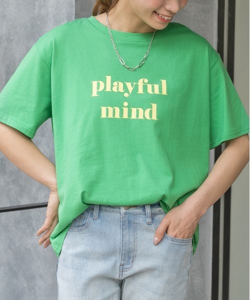 ad thie（アドティエ）の「ロゴプリント オーバーサイズ Tシャツ（Tシャツ/カットソー・レディース・ミント/ライトイエロー/パープル/チャコール/ピンク系その他4/ホワイト/ダークブラウン/モカ/グリーン/オフホワイト/アイボリー/オールドローズ系/ブラック/ピンクベージュ/ブルーグレー・FREE）」の9枚目の写真