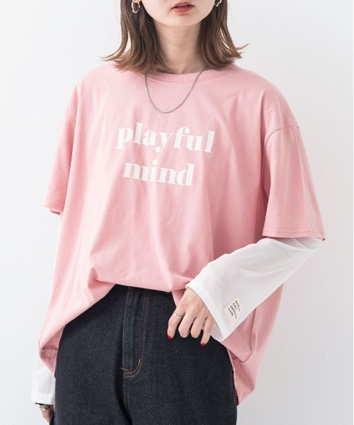 ad thie（アドティエ）の「ロゴプリント オーバーサイズ Tシャツ（Tシャツ/カットソー・レディース・ミント/ライトイエロー/パープル/チャコール/ピンク系その他4/ホワイト/ダークブラウン/モカ/グリーン/オフホワイト/アイボリー/オールドローズ系/ブラック/ピンクベージュ/ブルーグレー・FREE）」の14枚目の写真