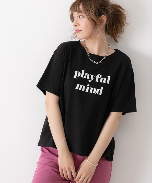 ad thie（アドティエ）の「ロゴプリント オーバーサイズ Tシャツ（Tシャツ/カットソー・レディース・ミント/ライトイエロー/パープル/チャコール/ピンク系その他4/ホワイト/ダークブラウン/モカ/グリーン/オフホワイト/アイボリー/オールドローズ系/ブラック/ピンクベージュ/ブルーグレー・FREE）」の21枚目の写真