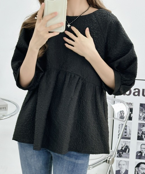 ふくれジャガードペプラムブラウス