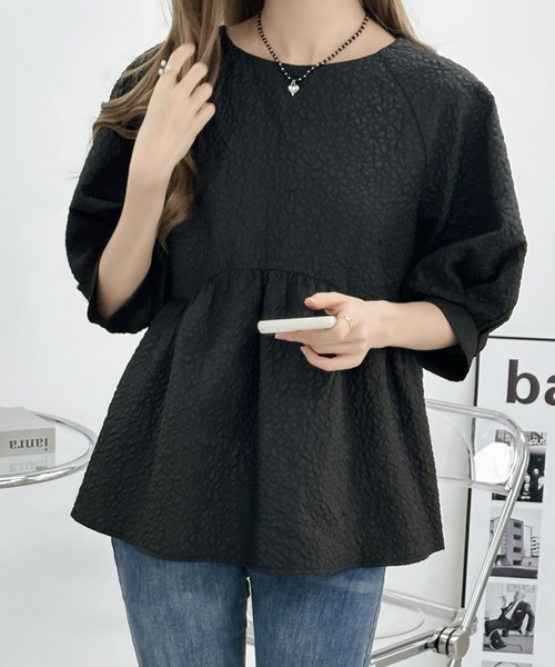 ふくれジャガードペプラムブラウス