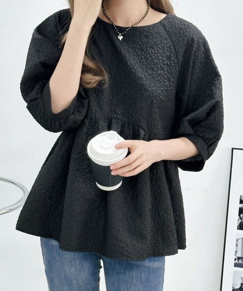 ふくれジャガードペプラムブラウス