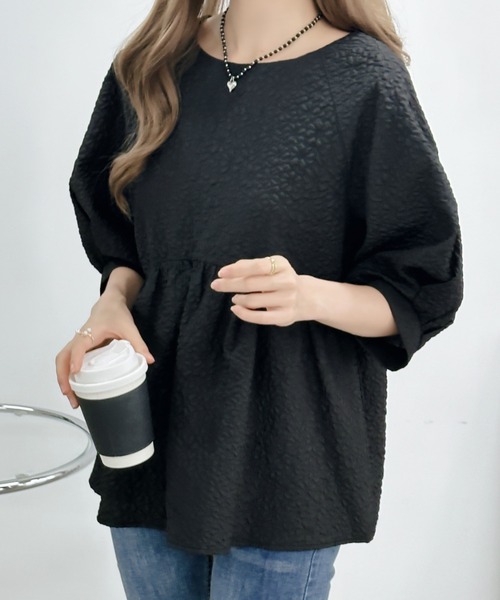ふくれジャガードペプラムブラウス