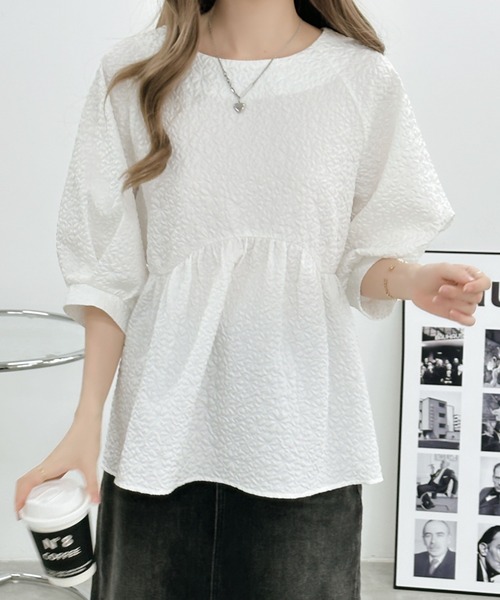 ABITOKYO(アビトーキョー)の「ふくれジャガードペプラムブラウス(シャツ/ブラウス・レディース・モカ/グリーン/ブラック/ホワイト/パープル/ブルー/ベージュ・M/L)」の10枚目の写真