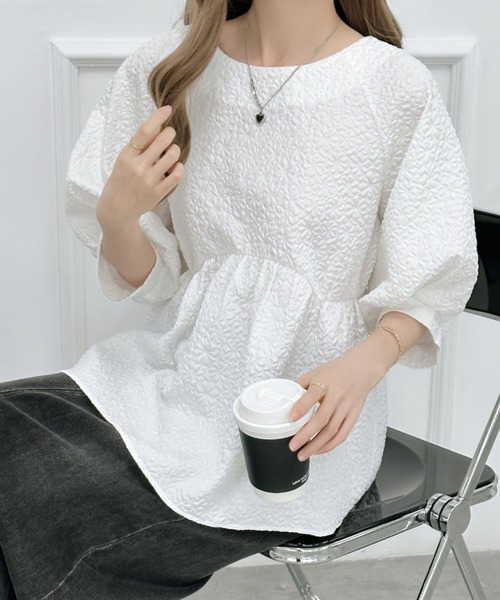 ABITOKYO(アビトーキョー)の「ふくれジャガードペプラムブラウス(シャツ/ブラウス・レディース・モカ/グリーン/ブラック/ホワイト/パープル/ブルー/ベージュ・M/L)」の19枚目の写真