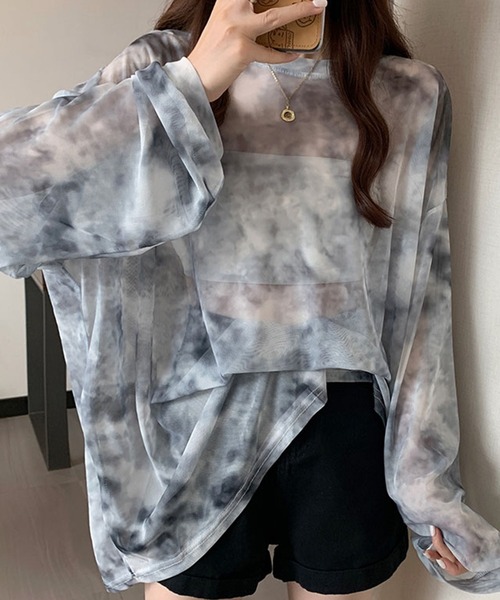 レディース 長袖タイダイ柄シアートップス（シャツ/ブラウス