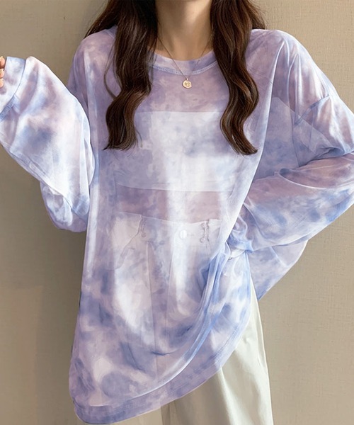 DAY CLOSET（デイ クローゼット）の「レディース 長袖タイダイ柄シアートップス（シャツ/ブラウス・レディース・グレー/パープル/ネイビー・ONE SIZE）」の10枚目の写真