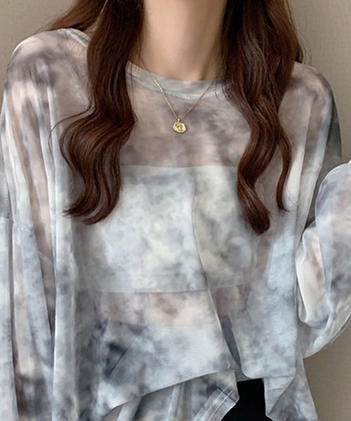 DAY CLOSET（デイ クローゼット）の「レディース 長袖タイダイ柄シアートップス（シャツ/ブラウス・レディース・グレー/パープル/ネイビー・ONE SIZE）」の12枚目の写真