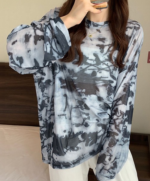 セール】レディース 長袖タイダイ柄シアートップス（シャツ