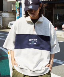 U.S. POLO ASSN. /ユーエスポロアッスン 別注 ロゴ刺繍 センター切替 ハーフジップ ビッグシルエット半袖スウェット