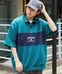 U.S. POLO ASSN. /ユーエスポロアッスン 別注 ロゴ刺繍 センター切替 ハーフジップ ビッグシルエット半袖スウェット